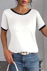 Women's Backless Bow T Shirts Short Sleeve Crewneck Open Back Knit Tops Casual Summer Tees