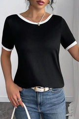 Women's Backless Bow T Shirts Short Sleeve Crewneck Open Back Knit Tops Casual Summer Tees