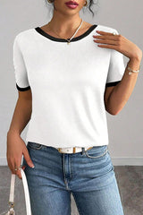 Women's Backless Bow T Shirts Short Sleeve Crewneck Open Back Knit Tops Casual Summer Tees