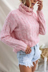Turtleneck Casual Cable Knit Pullover Sweater