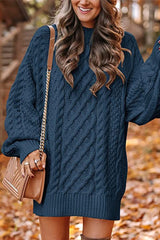 Heididress Long Sleeves Cable Knit Mini Sweater Dress