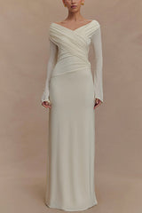 Off Shoulder Long Sleeves Ruched Solid Maxi Dress