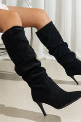 Faux Suede Pointed Toe Stiletto Heel High Boots