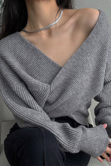 Heididress V Neck Criss Cross Front Ribbed Knit Sweater