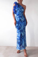 Heididress Ruffle One Shoulder Floral Print Bodycon Maxi Dress