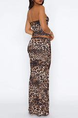 Leopard Print Tube Top With Skirt Co-Ord Set