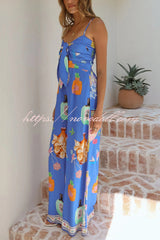 Perfume Bottle Print Strappy Fitted Waist Casual Pocket Wide-Leg Jumpsuit