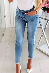 Heididress Bow Knot Pearl Beaded Pencil Denim Pants