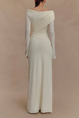 Off Shoulder Long Sleeves Ruched Solid Maxi Dress