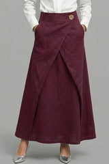 Women's Elastic Waist Casual Loose Cotton And Linen Midi Skirt