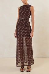 Isla Maxi Dress (Choc Micro Polka)