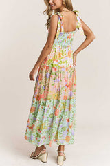 Heididress V Neck Bow Shoulder Tiered Floral Print Maxi Dress
