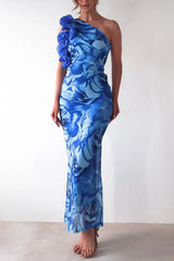 Heididress Ruffle One Shoulder Floral Print Bodycon Maxi Dress