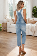 Distressed Denim Overall Jumpsuit – Lightweight Summer Bib Overalls for Women