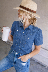 Women's Western Cowgirl Blouse – Embroidered Short Sleeve Button Down Shirt