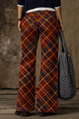 Vintage Plaid Patchwork Wide Leg Jeans for Women β High Waist Boho Pants