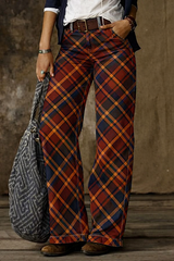 Vintage Plaid Patchwork Wide Leg Jeans for Women β High Waist Boho Pants