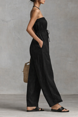 Strapless Cinched Waist Wide Leg Jumpsuit – Effortless Summer Linen Romper