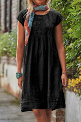 Boho Chic Pleated Cotton Mini Dress
