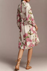 Floral Print Drawstring Shirt Dress