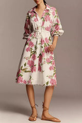 Floral Print Drawstring Shirt Dress