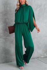 Stand Collar Slit Sleeve Waisted Wide Leg Jumpsuits( in 5 Colors)