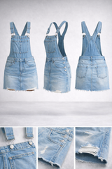 Casual Light Denim Bib Overall Dress with Adjustable Straps