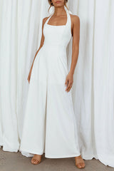 White Halter Neck Wide-Leg Jumpsuit