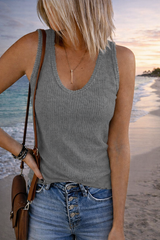 Ribbed Solid Sleeveless Scoop Neck Top