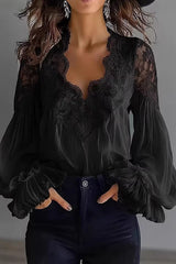 Lace Trim Blouse with Lantern Sleeves