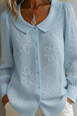 Puff-Sleeve Blouse with 3D Floral Embroidery
