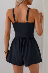 Black Twist Front Swim Romper with High Waist Shorts