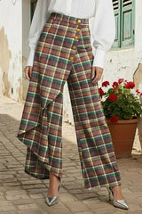 The Heritage Check Asymmetric Trousers – Vintage Plaid Wide-Leg Pant with Drape Detail