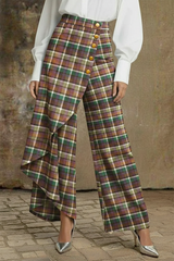 The Heritage Check Asymmetric Trousers – Vintage Plaid Wide-Leg Pant with Drape Detail