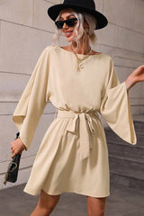 Elegant Batwing Sleeve Mini Dress β Loose Fit Waist Tie Casual Chic Dress