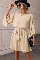 Elegant Batwing Sleeve Mini Dress β Loose Fit Waist Tie Casual Chic Dress