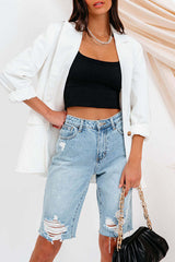 High Waist Distressed Denim Shorts – Casual Loose Fit Ripped Shorts