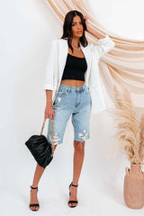High Waist Distressed Denim Shorts – Casual Loose Fit Ripped Shorts