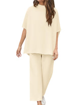 Women's Casual Batwing Sleeve Pullover Top and Wide Leg Set