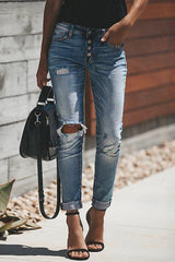 Button Detail Blue Jeans