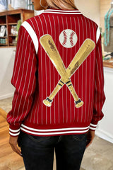 Classic Baseball Game Day Striped Bomber Jacket