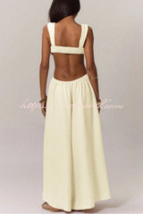 Solid Color Casual Camisole Loose Stretch Wide-leg Jumpsuit