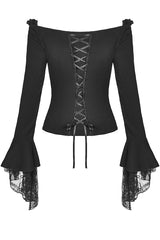 Gothic Lace-Up Off-Shoulder Top with Flared Lace Sleeves