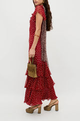Vintage Red Polka Dot Ruffle Maxi Dress β Romantic Boho Summer Dress with Tiered Hem