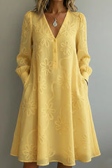 Vintage Elegant V-neck Floral Embroidery Dress