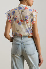 Loose-Fitting Floral Print Tie-Neck Women's Blouse