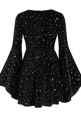 Black 1960s Star V-Neck Velvet Dress