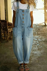 Women's Casual Denim Jumpsuit With Adjustable Buckles