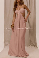Solid Color Halter Neck Cutout Casual Loose Wide-leg Jumpsuit