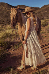Desert Honey Ruffle Lace Front Tie Top